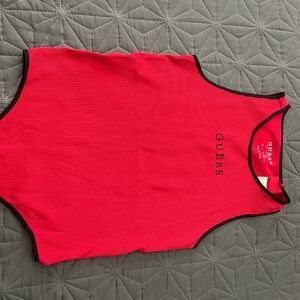GUESS Red Ribbed Logo Bodysuit – Sleek, Sporty & Iconic 🔥